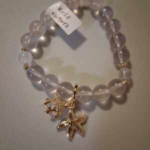 Rose Quartz Beaded Bracelet with Gold Charms